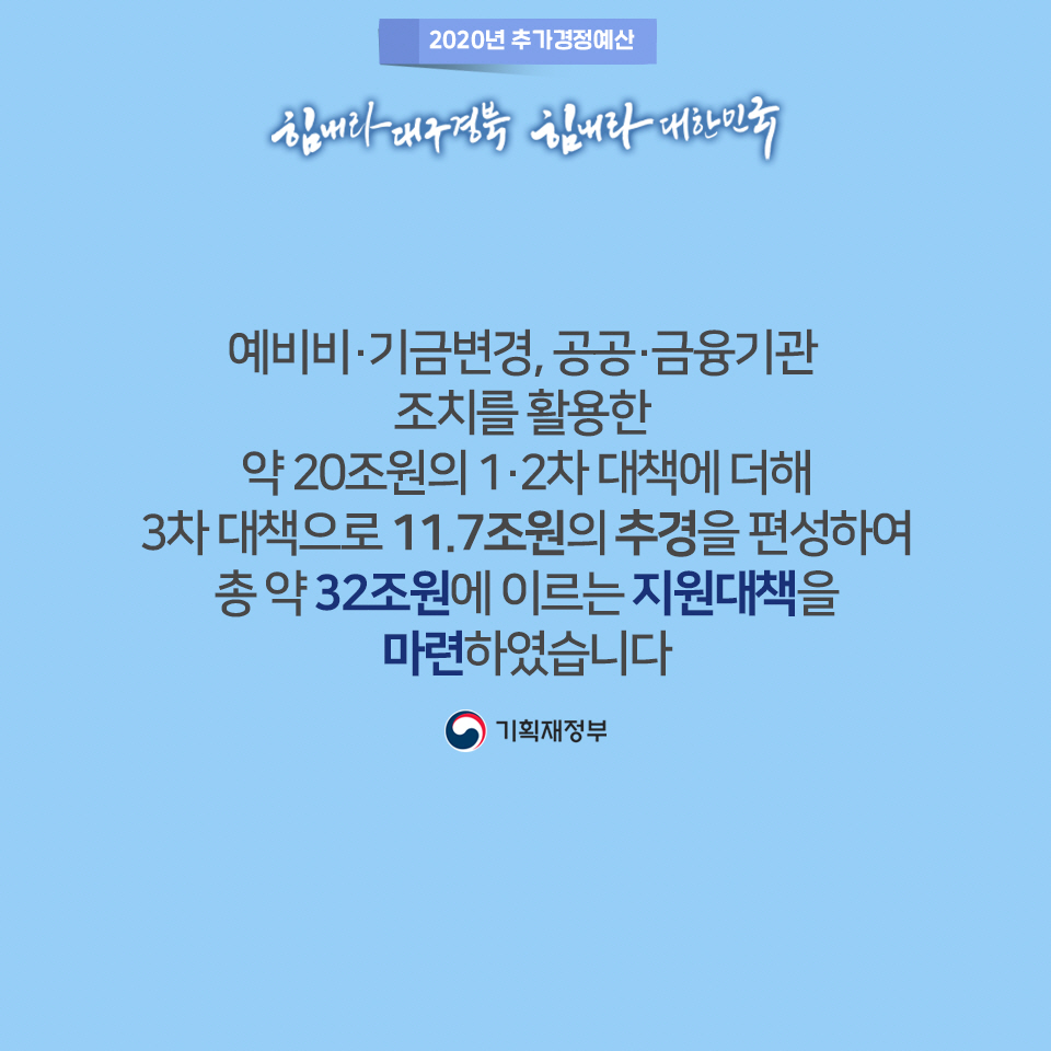 2020년 추가경정예산 - 코로나19 피해 지역의 고용 안정과 소비 회복을 지원합니다 2}